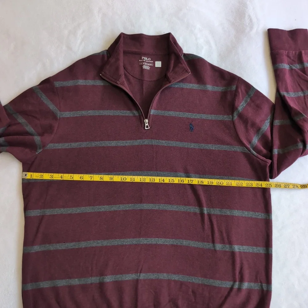 Polo Ralph Lauren Quarter Zip Pullover Mens XL Burgundy Striped Sweater Soft